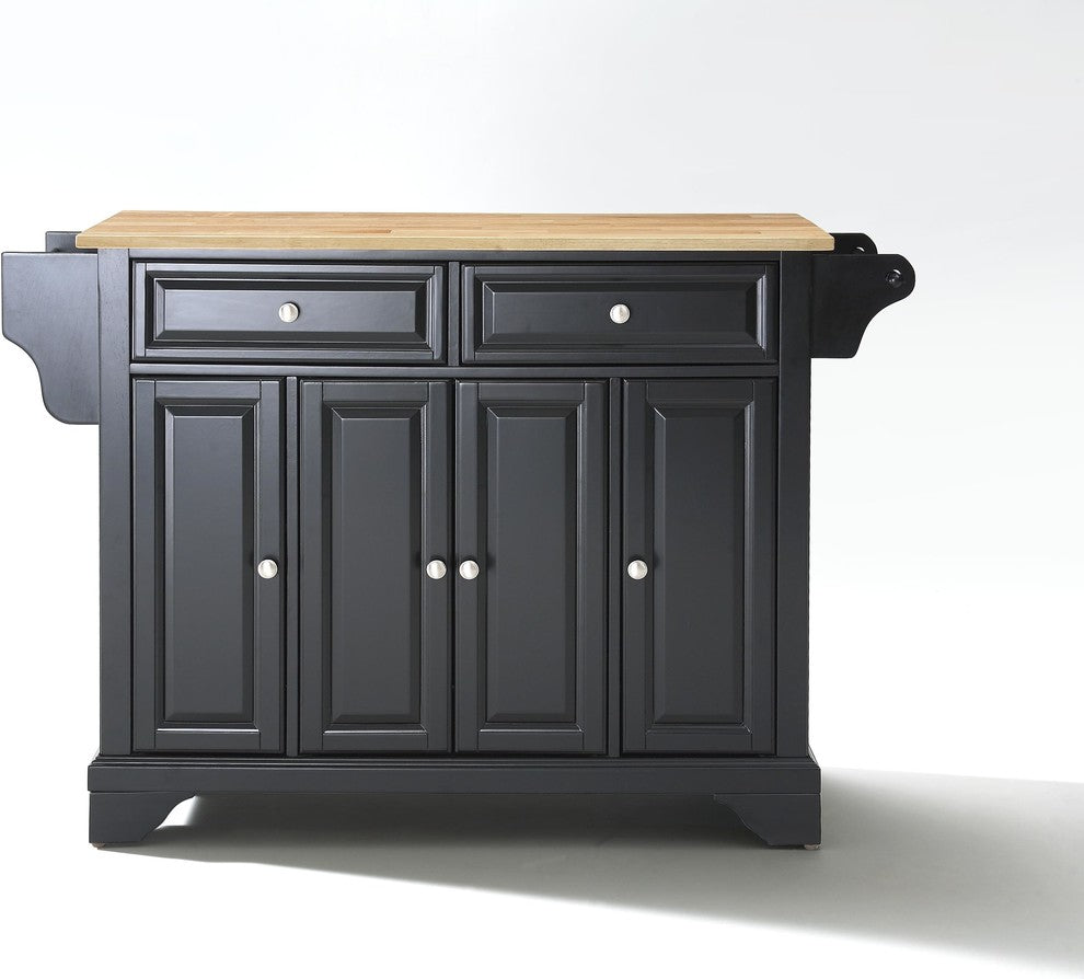 LaFayette Natural Wood Top Kitchen Island, Black Finish
