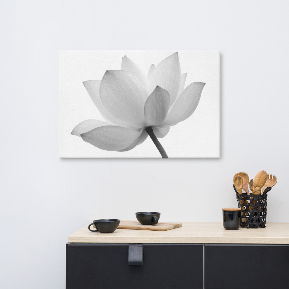 Wall Art Floral Lotus Flower Black and White Nature Photo Canvas Print