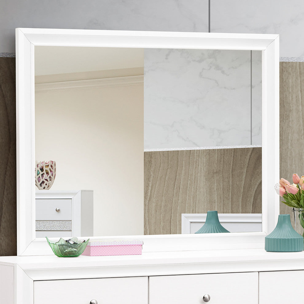 Madrid 46" W x 37" H Rectangle Framed White Dresser Mirror