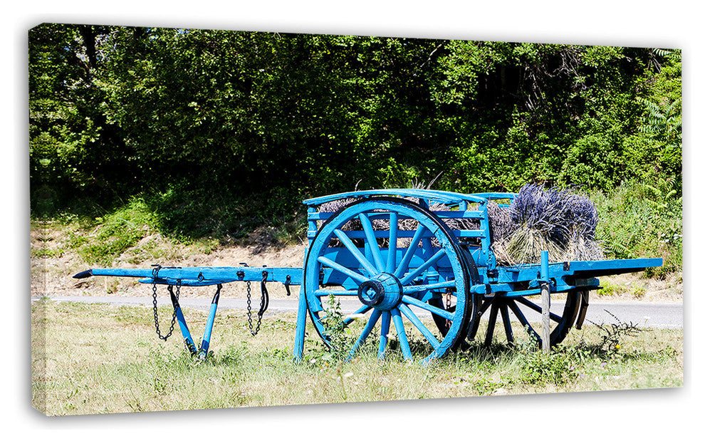 Cart with Lavender in France, Landscape Canvas Wall Art, 32"x16"