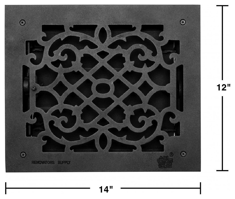 Black Floor Air Vent Heat Register with Aluminium Victorian Upscale Design