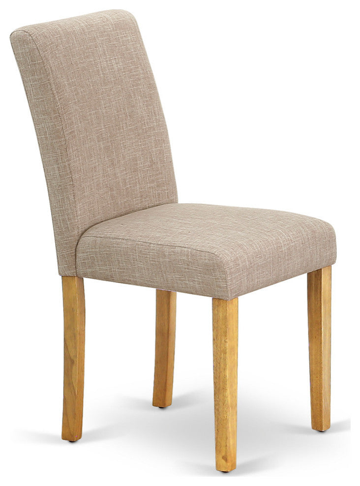 5Pc Square 36" Table And Four Parson Chair, Oak Leg And Linen Fabric Light Fawn