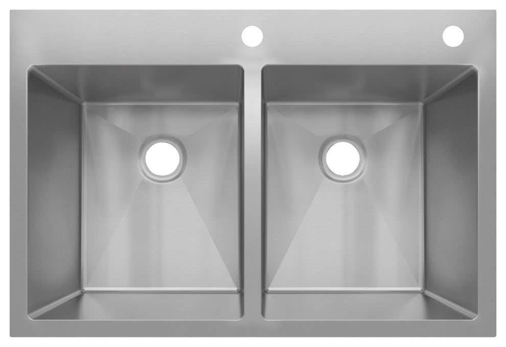 Sinber Double Bowl Kitchen Sink with 304 Stainless Steel Satin Finish, 33"x22"x9", Drop in