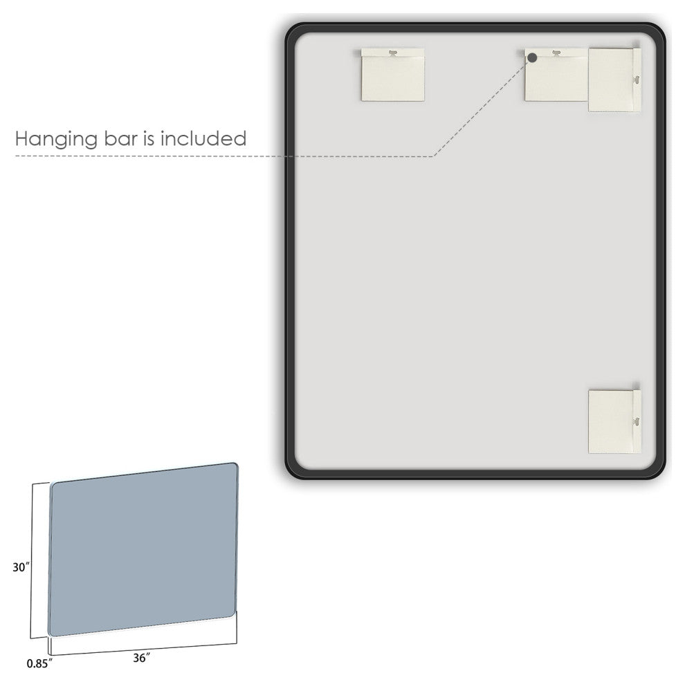 Nettuno Rectangle Bathroom/Vanity Aluminum Framed Wall Mirror, Matt Black, 36"
