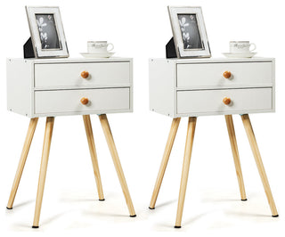 Costway 2PC 2-Drawer Nightstand White Side Table End Table