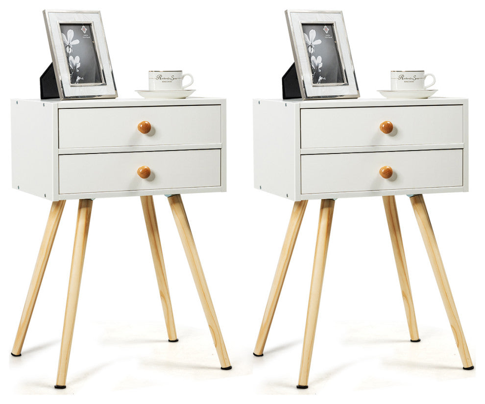 Costway 2PC 2-Drawer Nightstand White Side Table End Table