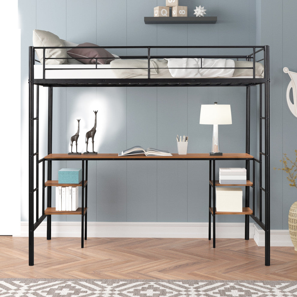 Gewnee Twin-size Loft Bed with Table & Shelves