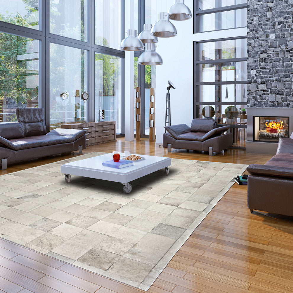 Cowhide Patchwork Rug, Ares, Neutral, 5'x8'
