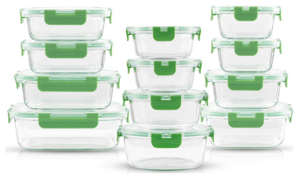 24 Piece Glass Storage Containers With Leakproof Lids Set Green