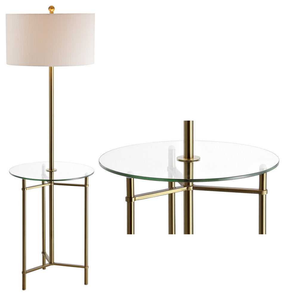 Charles 59" Metal, Glass LED Side Table and Floor Lamp, Brass