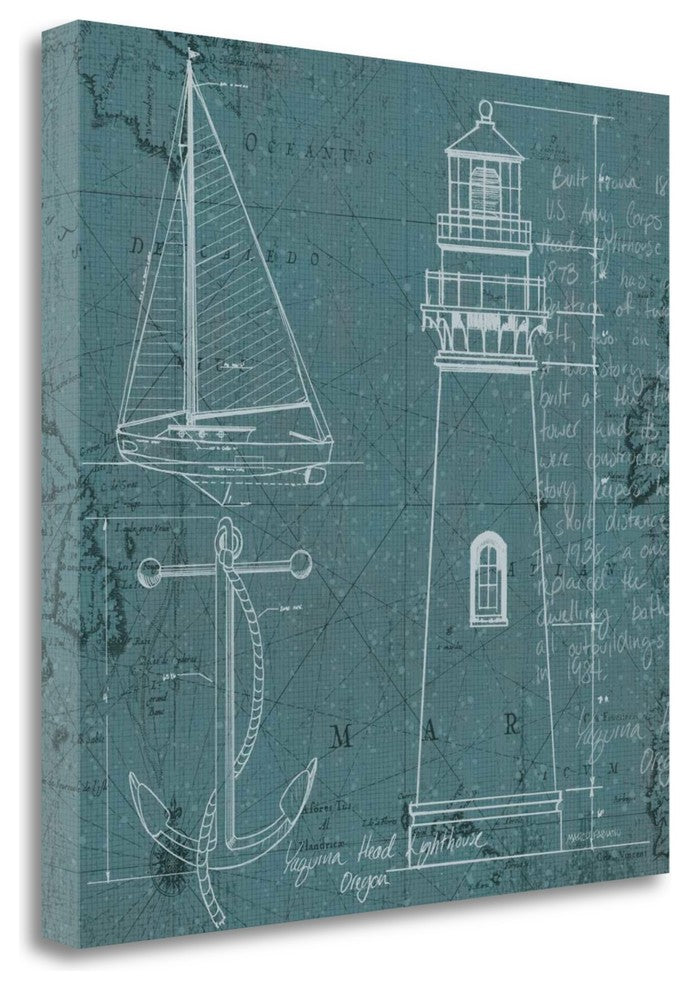 "Coastal Blueprint IV" By Marco Fabiano, Giclee Print on Gallery Wrap Canvas