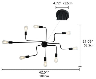 Modern Sputnik Design Semi Flush Mount Ceiling Light, Black