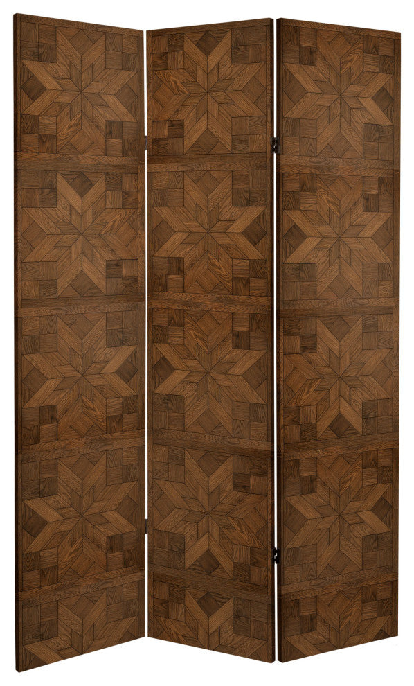 6' Tall Double Sided Walnut Wood Pattern Canvas Room Divider