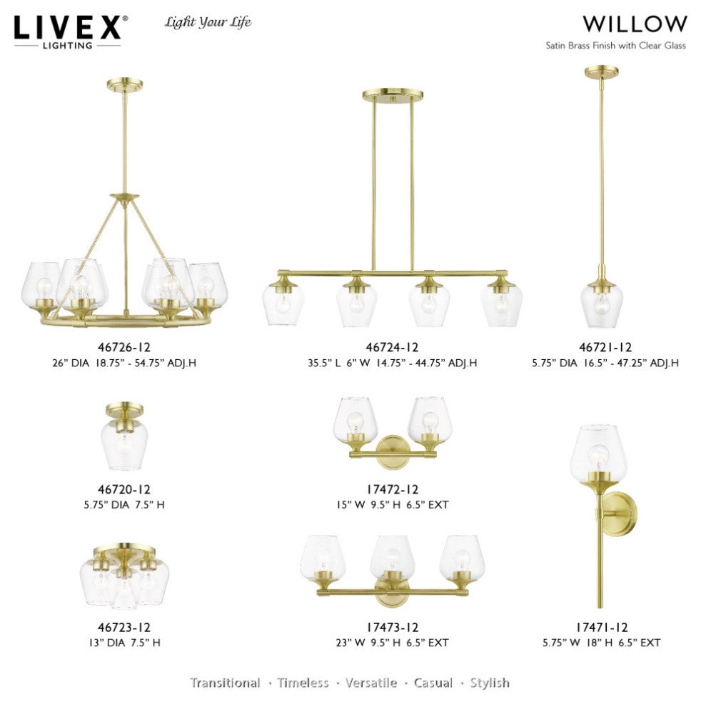Willow 4 Light Satin Brass Linear Chandelier