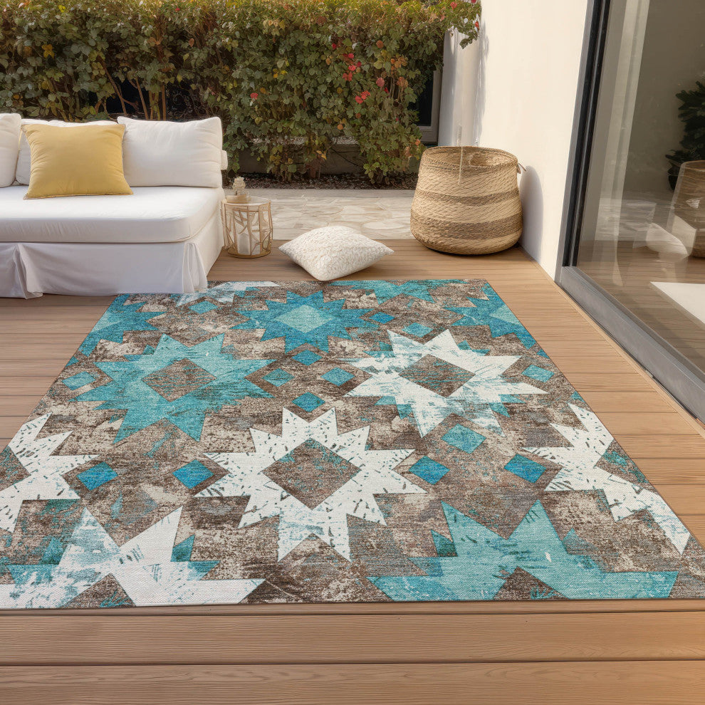 Machine Washable Indoor/Outdoor Chantille ACN1879 Teal 5' x 7'6" Rug