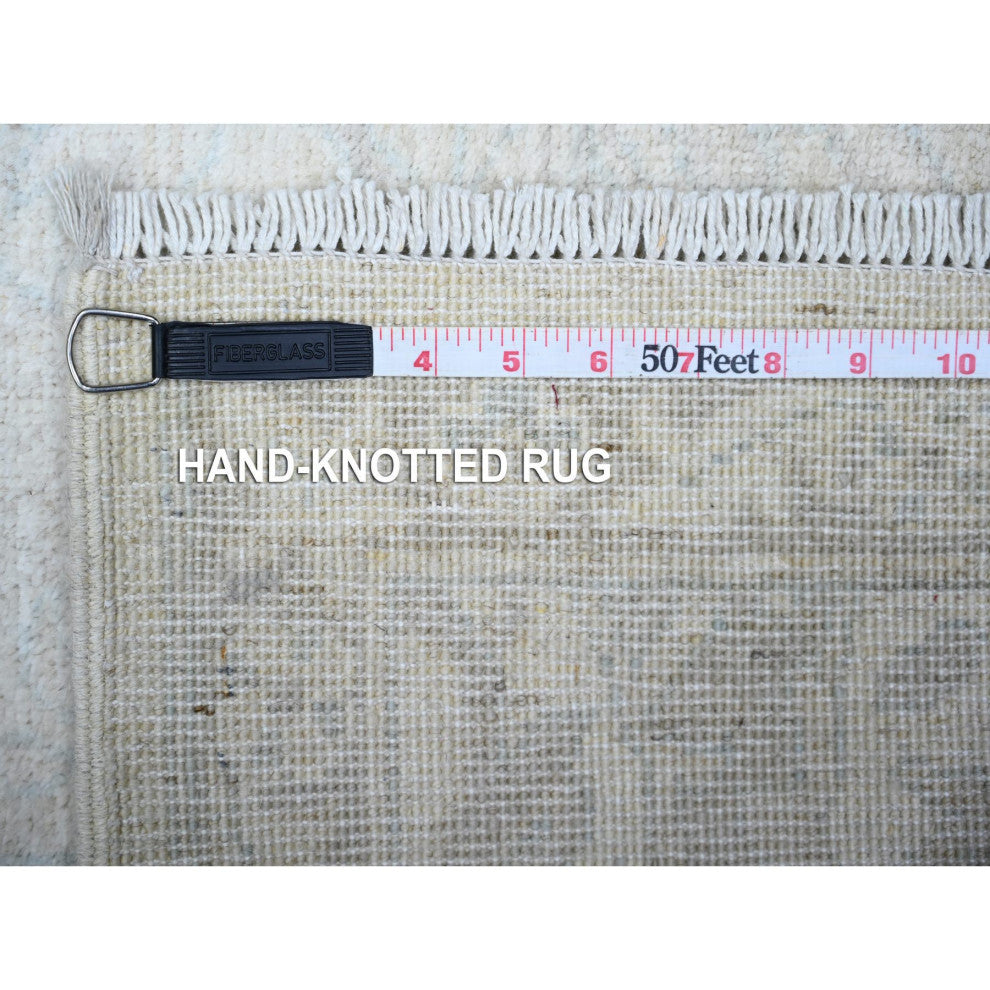 Ivory Peshawar Faded Design Wool Hand Knotted XL Runner Oriental Rug 2'7"x19'1"