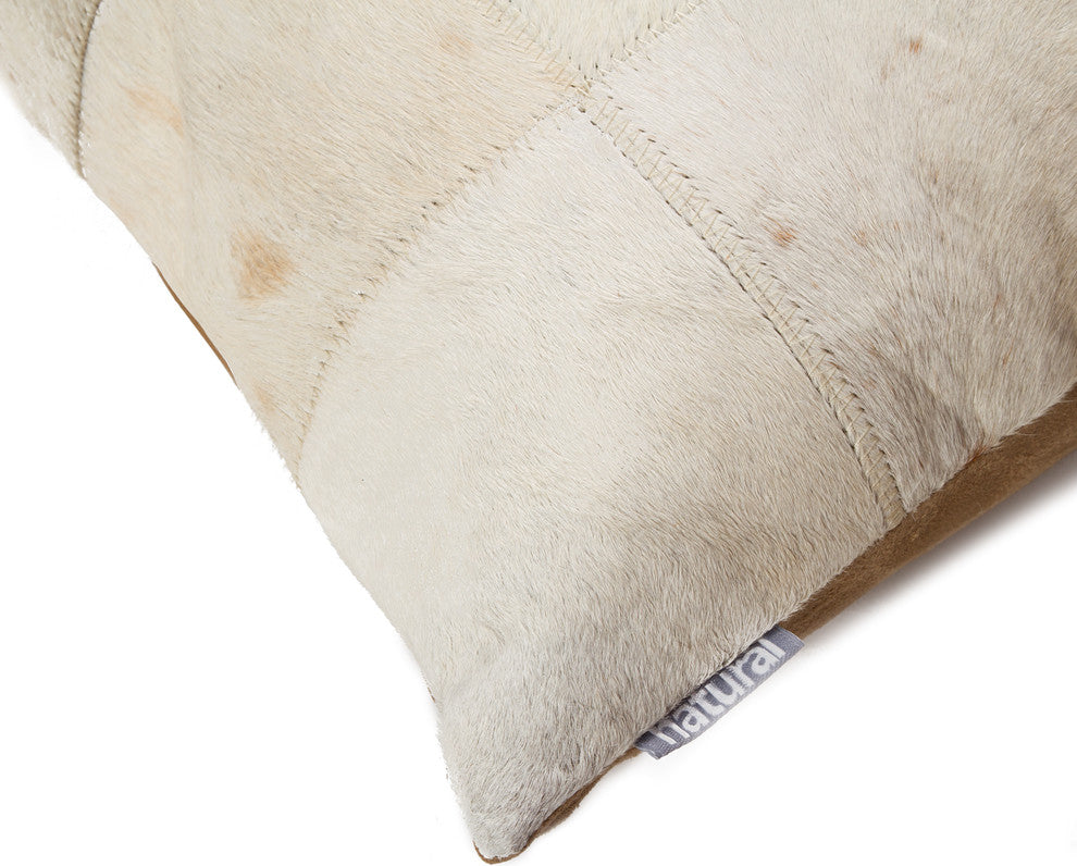 Torino Patchwork Cowhide Pillow, Natural, 18"x18"