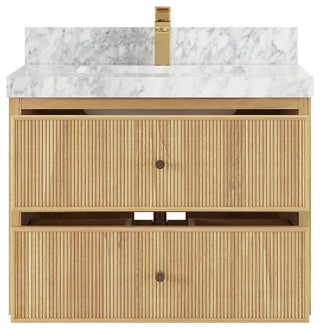 Sonoma Floating 30" Single Sink in Light Natural With 2" Carrara Marble