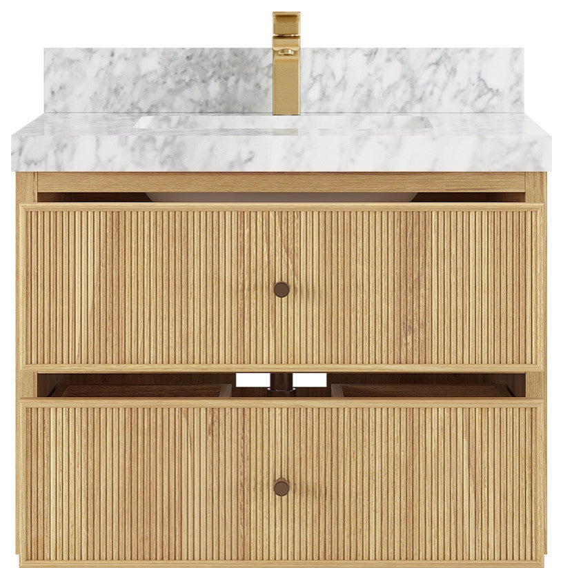 Sonoma Floating 30" Single Sink in Light Natural With 2" Carrara Marble