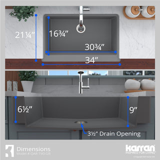 Karran Retrofit Farmhouse Quartz 34" Single Bowl Sink, Grey