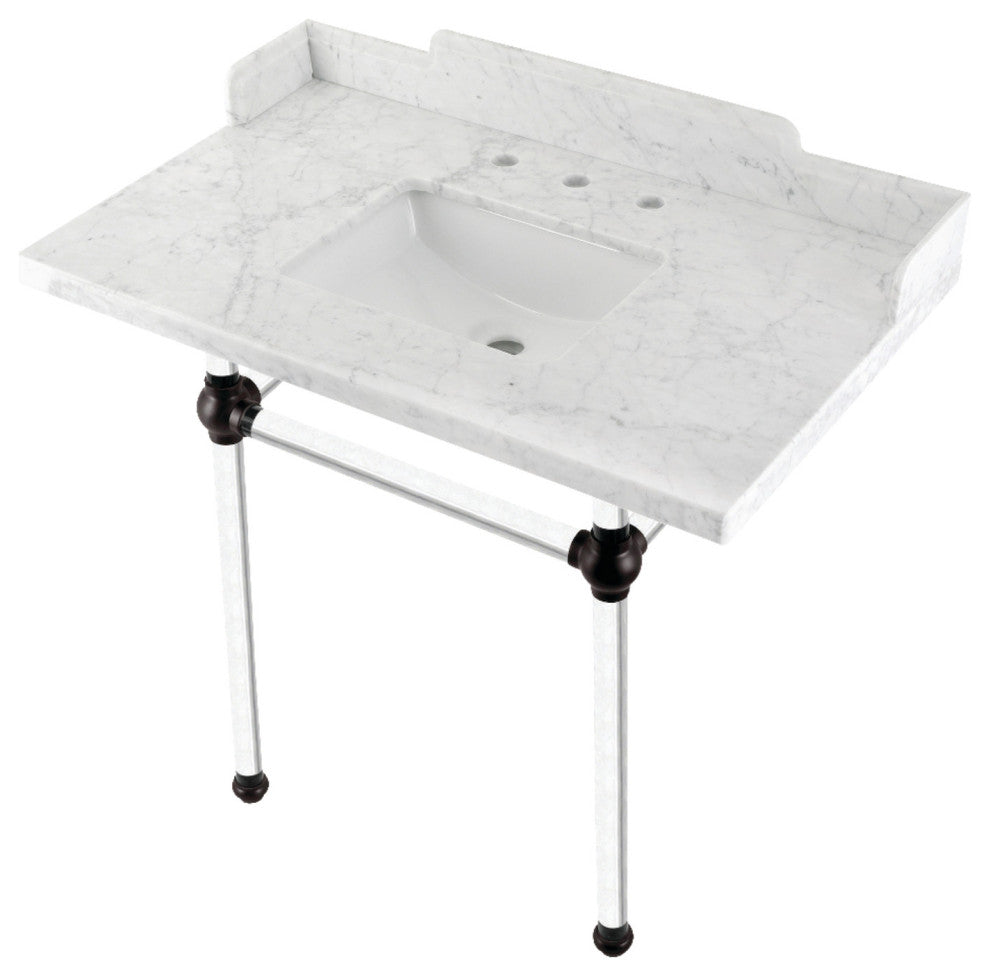 Kingston Brass LMS36MASQ5 36" Carrara Marble Console Sink, Acrylic Legs