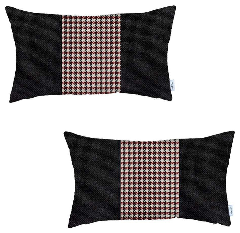 Set of 2 Red Mid Houndstooth Lumbar Pillow Covers