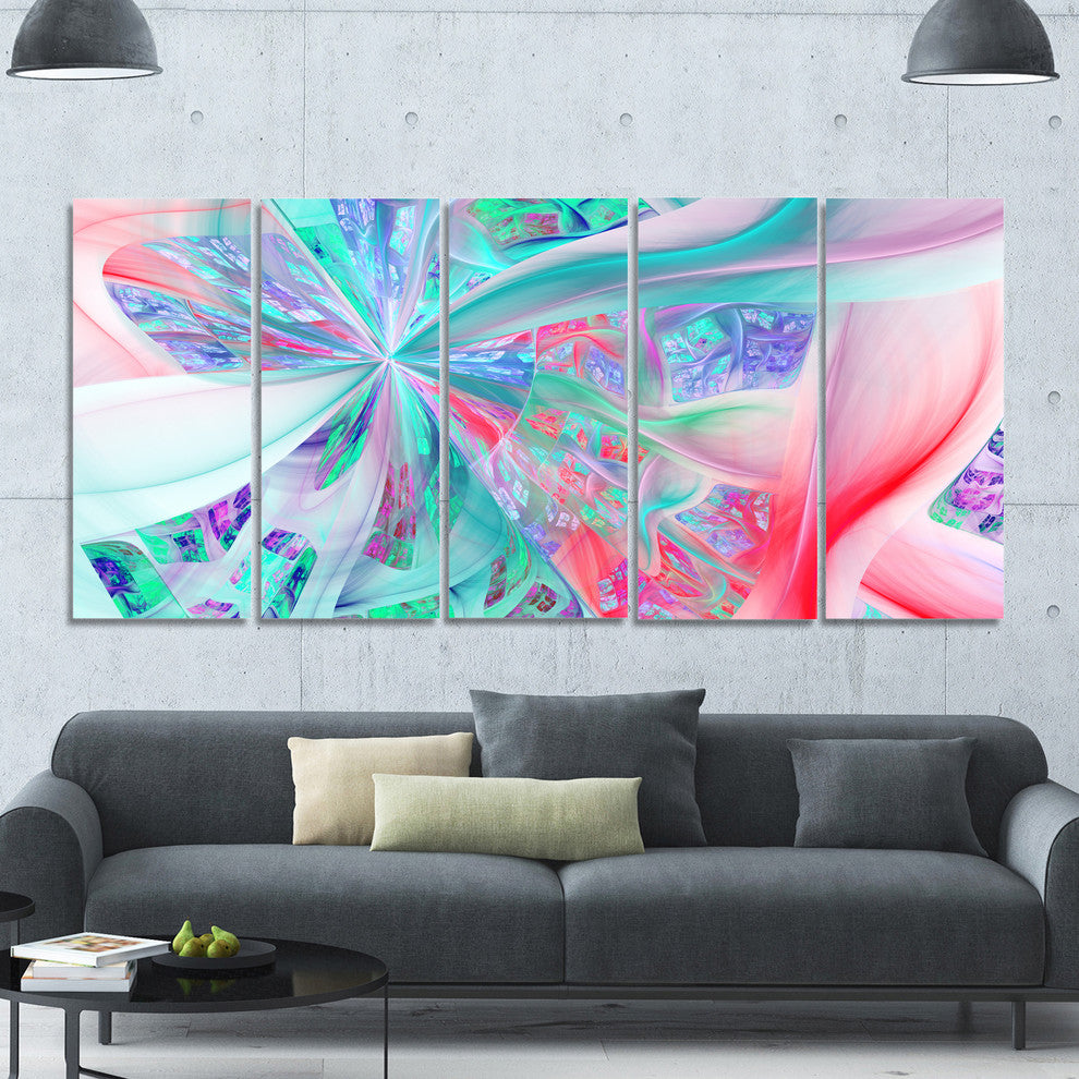 Multi Color Fractal Exotic Plant Stems, Abstract Canvas Print, 60"x28", 5 Panels
