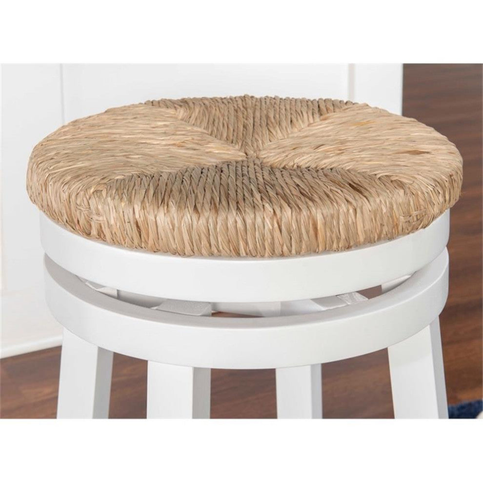 Linon Morgan 25.5" Wood Counter Stool Natural Seagrass Swivel Seat in White