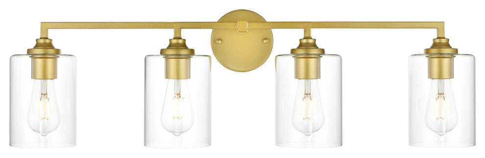4 Light Brass And Clear Bath Sconce