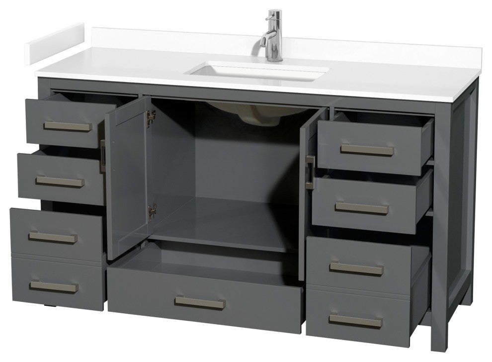60" Single Bathroom Vanity, Dark Gray, White Cultured Marble Countertop, Sink