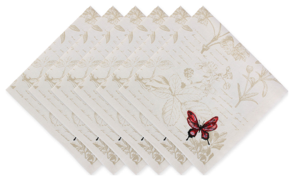 Botanical Butterfly Embroidered Napkin Set of 6