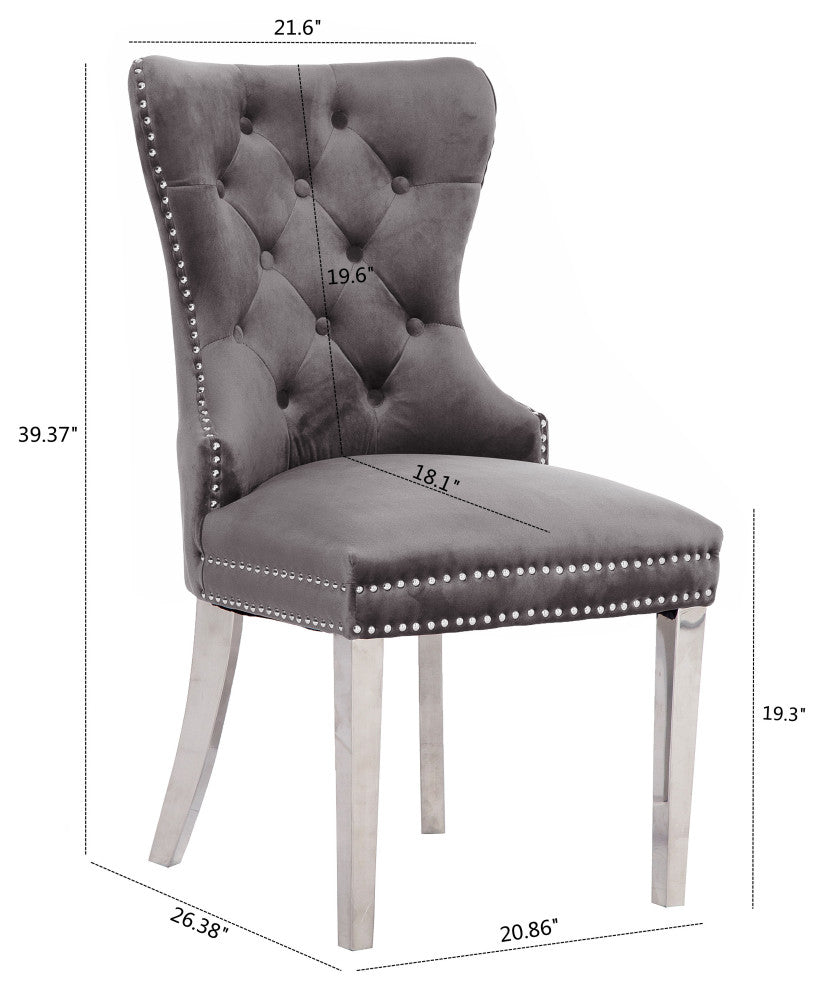 Home Beyond Tufted Velvet Wingback Dining Chairs Set of 2, Gray