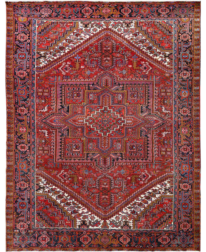Barn Red Vintage Persian Heriz Pure Wool Hand Knotted Oriental Rug 10'x12'8"
