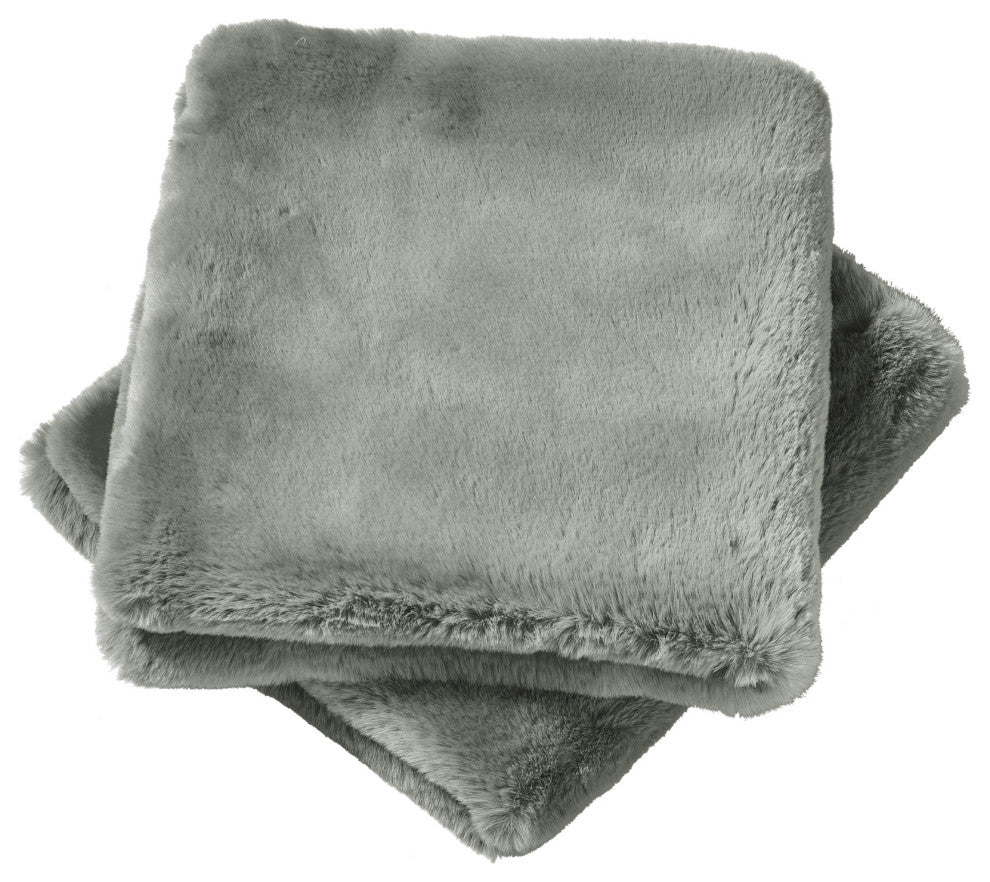 Heavy Faux Fur Throw Pillow Covers 2pcs Set, Silver, 20''x20''