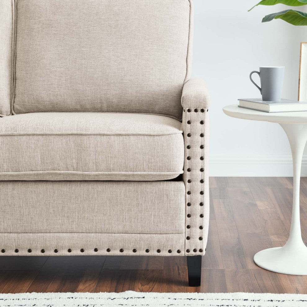 Loveseat Sofa, Fabric, Beige, Modern, Living Lounge Room Hotel Lobby Hospitality