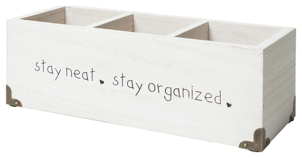 Addie Joy Stay Neat Stay Organized Rectangle 3-Opening Desk Organizer - White