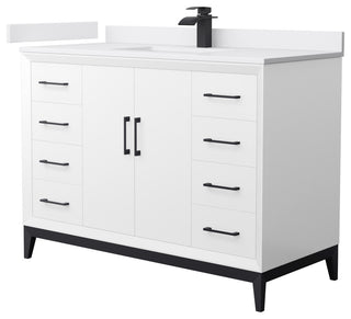 Amici 48" White Single Vanity, White Cultured Marble Top, Matte Black Trim