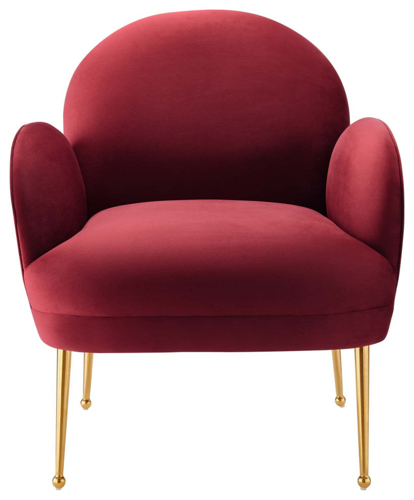 Armchair Accent Chair, Red, Velvet, Modern, Mid Century Hotel Lounge Cafe Lobby