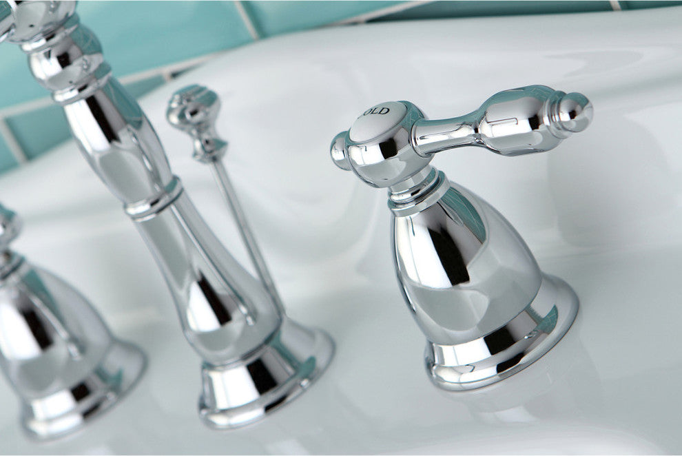 Kingston Brass Widespread Bathroom Faucet With Brass Pop-Up, Polished Chrome