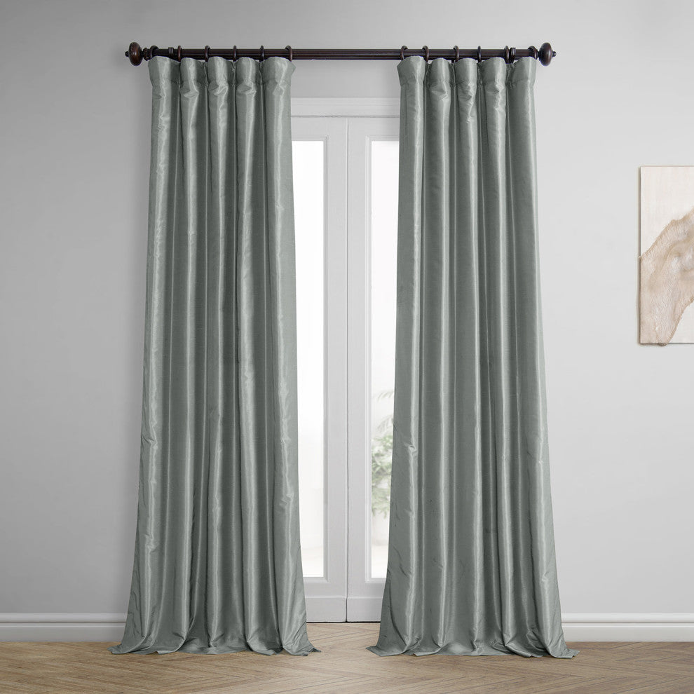 Silver Vintage Textured FauxDupioni Silk Curtain Single Panel, 50"x108"