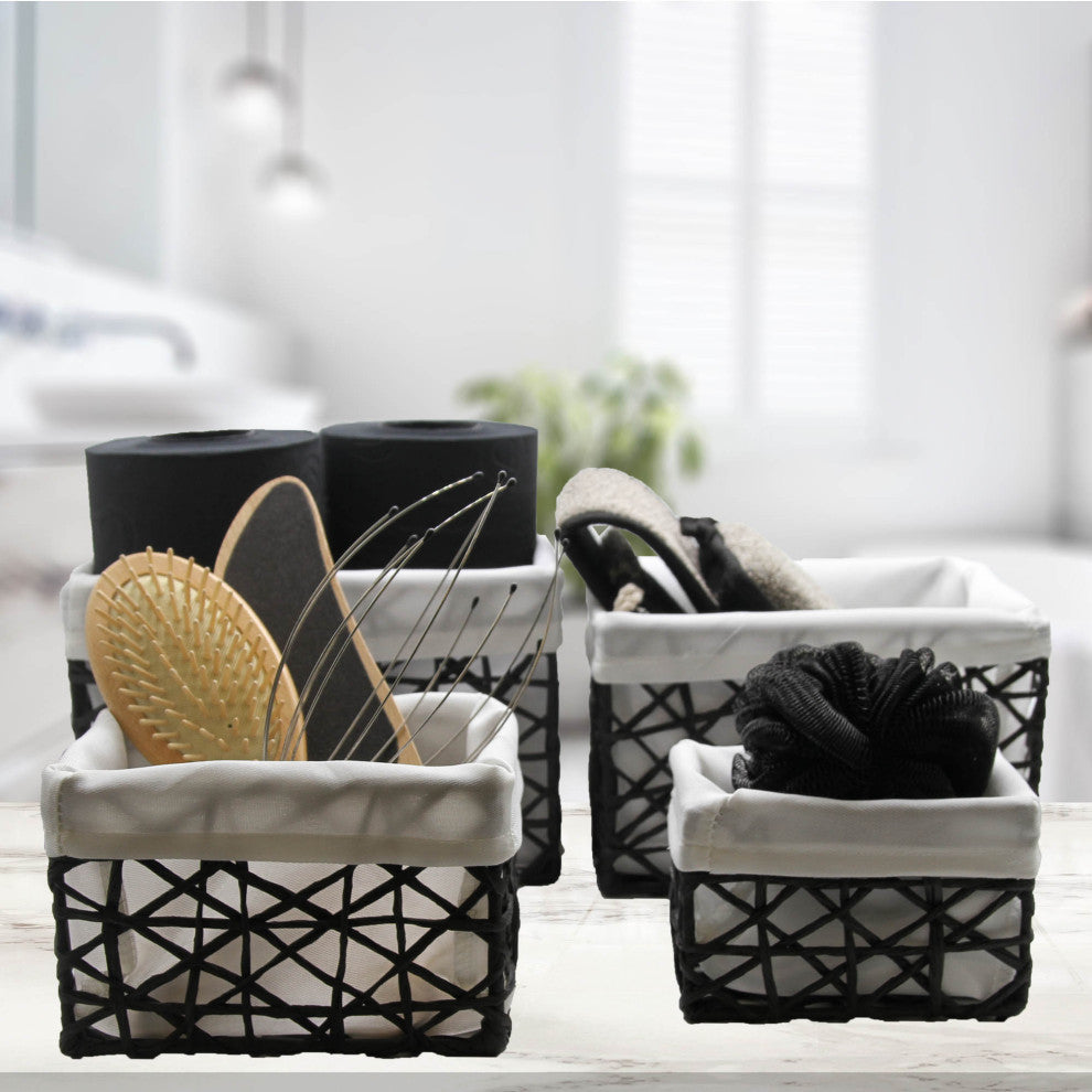 Paper Rope Storage Totes, 4-Piece Set, Black