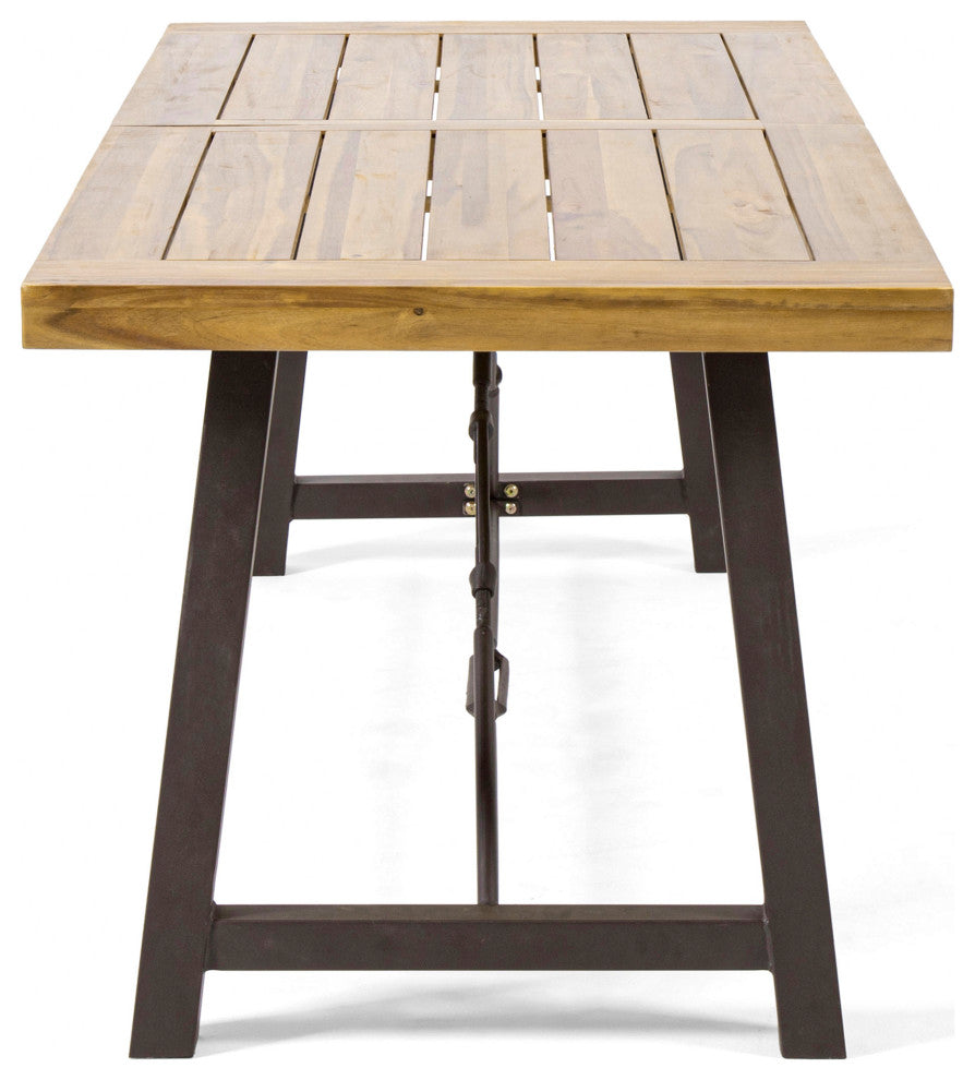 GDF Studio 7-Piece Landon Outdoor Dining Set With Teak Table and Brown Chairs