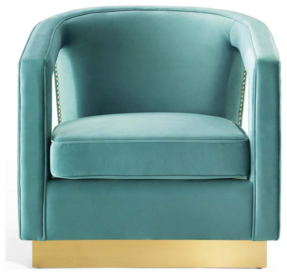 Armchair Accent Chair, Velvet, Blue, Modern, Living Lounge Hotel Hospitality