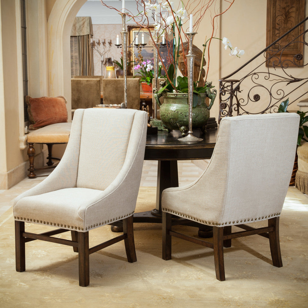GDF Studio Claudia Contemporary Upholstered Dining Chairs, Set of 2, Natural/Brown