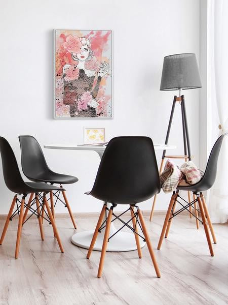 "Floral Girl" Floater Framed Painting Print on Canvas, 12"x18"