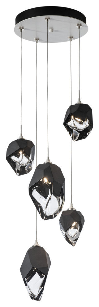 Chrysalis 5-Light Mixed Crystal Pendant White Finish- Long, Black Crystal