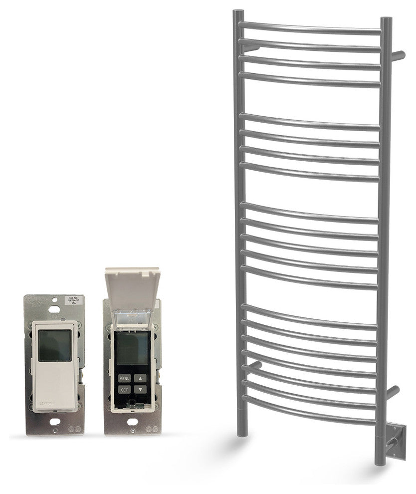 Hardwired Towel Warmer With Programmable Timer, Amba Jeeves D Curved, Brushed