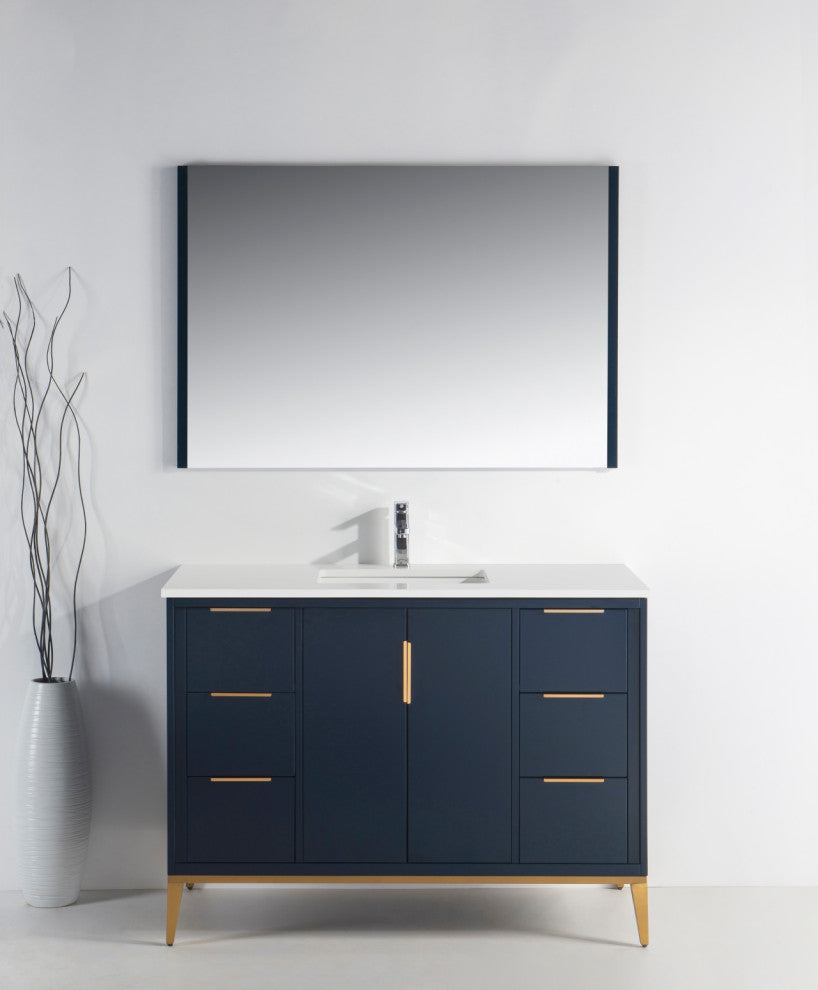 DIVANI 48" Vanity WithQuartz Counter Top, Gloss White, Navy Blue