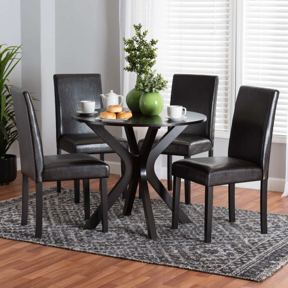 Minnie Espresso Brown Faux Leather Dining Set, 5-Piece