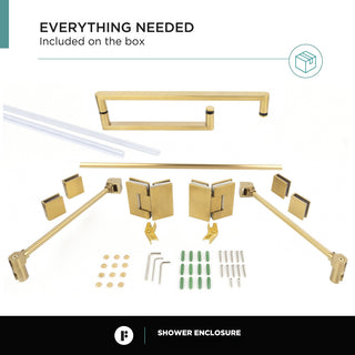 Shower Enclosure Hinged Frameless Tempered Glass, Satin Brass, 42"